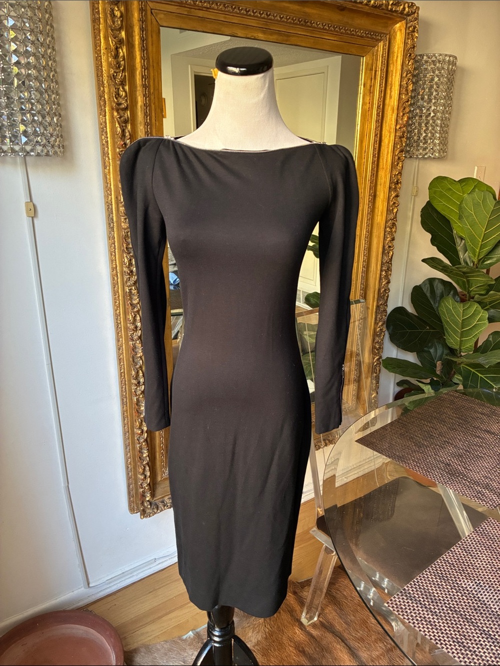 L’agence Classic Black Long-Sleeve Sheath Dress size small